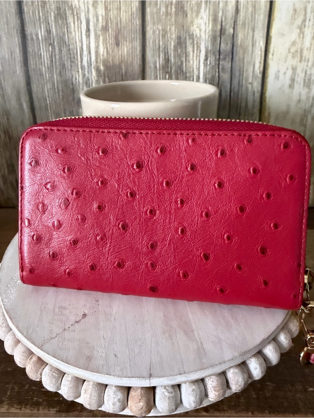 Michael Kors Bright Red Zip-Around Wristlet Wallet with Gold Plate - Picture 2 of 3